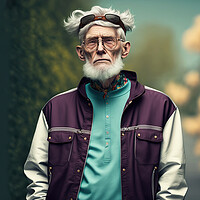 Buy canvas prints of Senior man 65 years or older posing as a model in youth clothing by Joaquin Corbalan