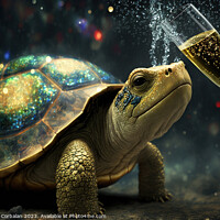 Buy canvas prints of A cute turtle tries to drink champagne from a glas by Joaquin Corbalan