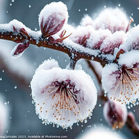 Buy canvas prints of Snowflakes and ice cover the first buds of fruit-b by Joaquin Corbalan