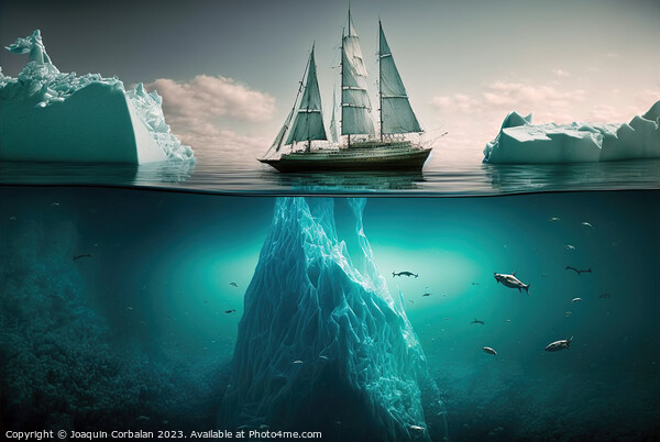Pictorial illustration, a ship sails around an ice Picture Board by Joaquin Corbalan