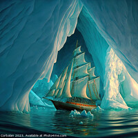 Buy canvas prints of Pictorial illustration, a ship sails around an ice by Joaquin Corbalan
