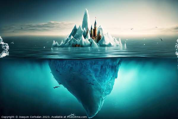 Iceberg with a city on it, painted drawing, surrea Picture Board by Joaquin Corbalan