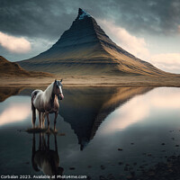 Buy canvas prints of Oil canvas of an Icelandic horse in a lake, next t by Joaquin Corbalan