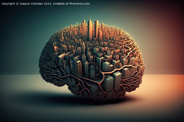 A city in the shape of a brain network, conceptual illustration. Picture Board by Joaquin Corbalan