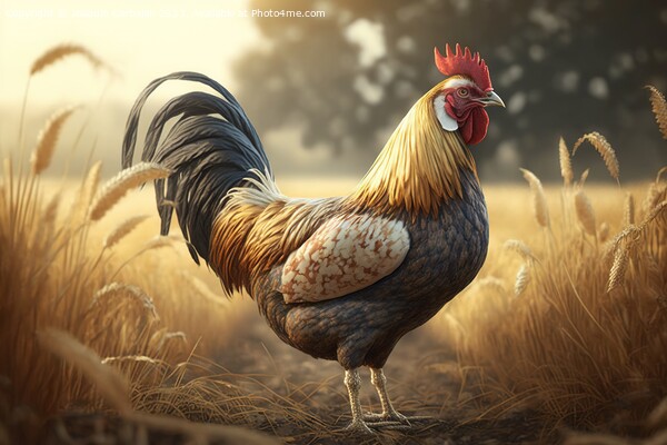 Illustration of a free colorful rooster by the field .Ai generat Picture Board by Joaquin Corbalan
