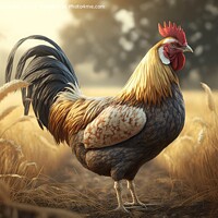 Buy canvas prints of Illustration of a free colorful rooster by the field .Ai generat by Joaquin Corbalan