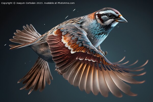 A small sparrow, flying isolated. Ai generated. Picture Board by Joaquin Corbalan