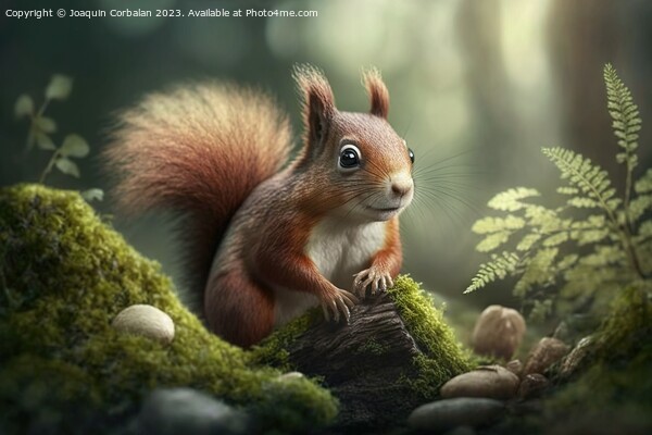 Squirrel on a branch in a spring forest, looking a Picture Board by Joaquin Corbalan