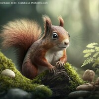 Buy canvas prints of Squirrel on a branch in a spring forest, looking a by Joaquin Corbalan