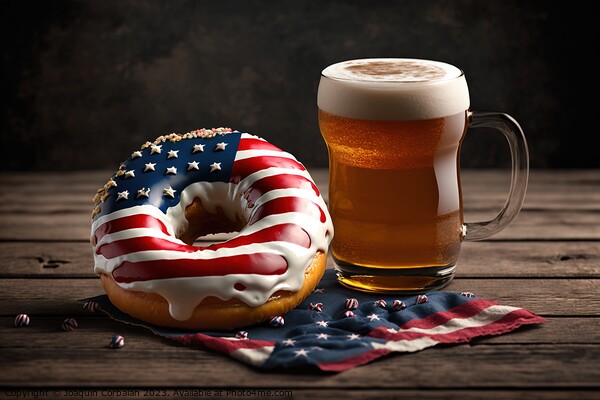 A cool beer and an American flag donut to celebrate Independence Picture Board by Joaquin Corbalan