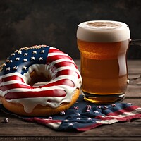 Buy canvas prints of A cool beer and an American flag donut to celebrate Independence by Joaquin Corbalan