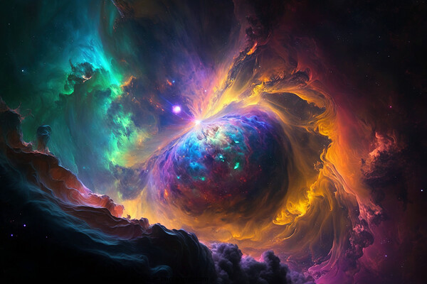 Galactic nebula in space, brightly colored clouds, dramatic spac Picture Board by Joaquin Corbalan