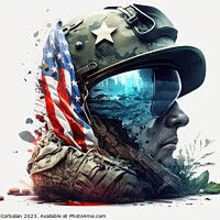 Buy canvas prints of Illustration of an American soldier wearing a helmet, patriotic  by Joaquin Corbalan