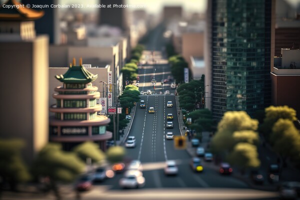 A typical street in an Asian city, in tiltshift style, with narr Picture Board by Joaquin Corbalan