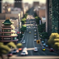 Buy canvas prints of A typical street in an Asian city, in tiltshift style, with narr by Joaquin Corbalan