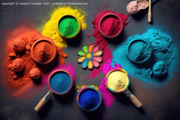 Colored chalk powder for Indian Holi festival, ready to throw an Picture Board by Joaquin Corbalan