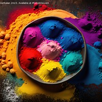 Buy canvas prints of Colored chalk powder for the Indian festival of Holi, viewed fro by Joaquin Corbalan