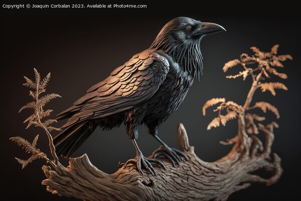 A large raven perches atop a branch, its black feathers and shar Picture Board by Joaquin Corbalan