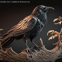 Buy canvas prints of A large raven perches atop a branch, its black feathers and shar by Joaquin Corbalan