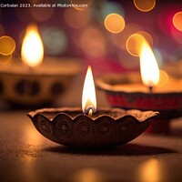 Buy canvas prints of Diya lamps, a lit candle creates an atmosphere of meditation and by Joaquin Corbalan