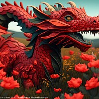 Buy canvas prints of A beautiful Chinese dragon, red, made of wood, among the branche by Joaquin Corbalan