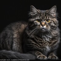 Buy canvas prints of Portrait of a furry, calm cat posing on a black background. Ai g by Joaquin Corbalan