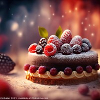 Buy canvas prints of Delicious fruit and cream cake, on a background with defocused r by Joaquin Corbalan