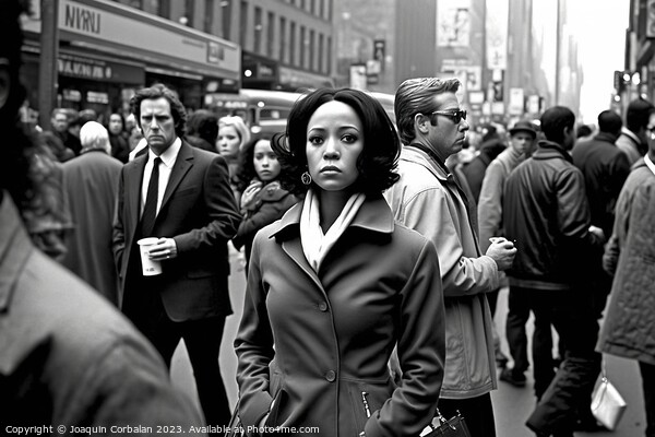 Vintage, black and white portrait of a black woman walking down  Picture Board by Joaquin Corbalan