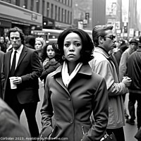 Buy canvas prints of Vintage, black and white portrait of a black woman walking down  by Joaquin Corbalan