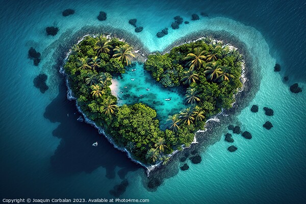 Beautiful tropical island in the shape of a heart. Ai generated. Picture Board by Joaquin Corbalan