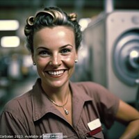Buy canvas prints of Portrait of a woman at her job, a worker in a mechanical worksho by Joaquin Corbalan