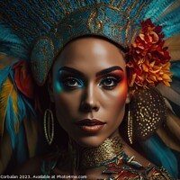 Buy canvas prints of A young Brazilian woman is elegantly dressed for Carnaval, adorn by Joaquin Corbalan