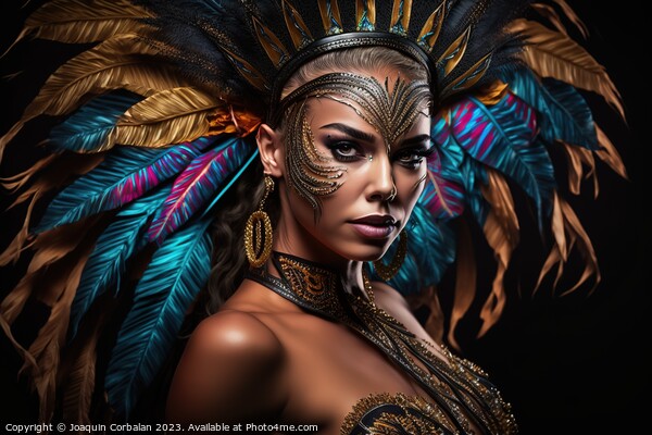 A young Brazilian woman is elegantly dressed for Carnaval, adorn Picture Board by Joaquin Corbalan