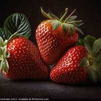 Buy canvas prints of A vibrant red strawberry stands out against a black background,  by Joaquin Corbalan