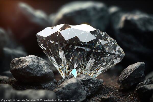 A polished diamond, among coal rocks. Ai generated Picture Board by Joaquin Corbalan