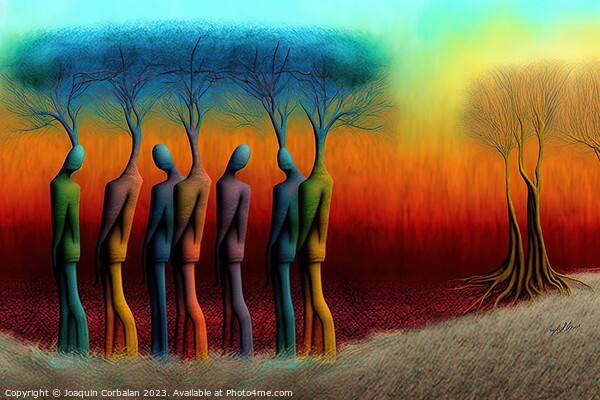 Artistic illustration, interpretation of colored trees with huma Picture Board by Joaquin Corbalan