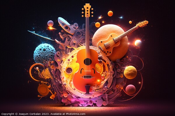 Art design of music instruments like violins, in outer space wit Picture Board by Joaquin Corbalan