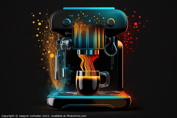 A close-up of a fantasy modern espresso machine brewing coffee i Picture Board by Joaquin Corbalan