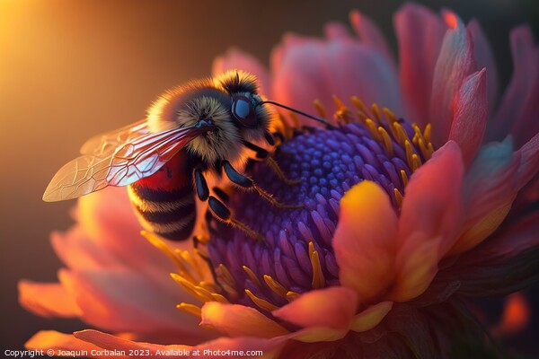 A beautiful honey bee is backlit by a stunning sunset, the color Picture Board by Joaquin Corbalan