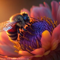 Buy canvas prints of A beautiful honey bee is backlit by a stunning sunset, the color by Joaquin Corbalan
