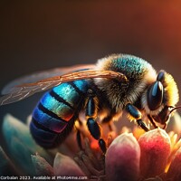 Buy canvas prints of A beautiful honey bee gathers pollen from a flower petal in this by Joaquin Corbalan