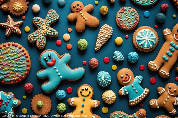 Background with variety of colorful gingerbread cookies. Ai gene Picture Board by Joaquin Corbalan