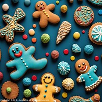Buy canvas prints of Background with variety of colorful gingerbread cookies. Ai gene by Joaquin Corbalan