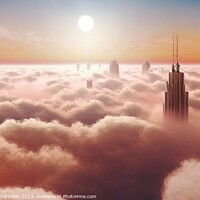 Buy canvas prints of aerial view of sunrise in a big city, with skyscrapers sticking  by Joaquin Corbalan