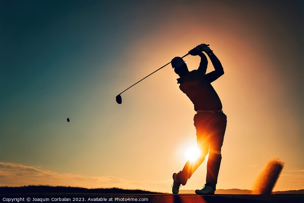 Silhouette of retired man playing golf at sunset.Ai generated. Picture Board by Joaquin Corbalan