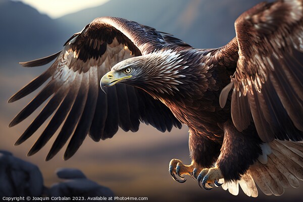 An eagle flies beautifully, close-up of the head.  Picture Board by Joaquin Corbalan