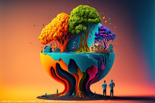 Colorful imaginary abstract worlds, sustainability concept on a  Picture Board by Joaquin Corbalan