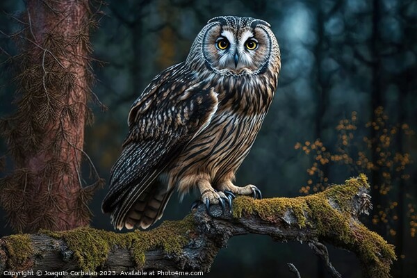 A majestic owl on a branch in a forest. Ai generat Picture Board by Joaquin Corbalan