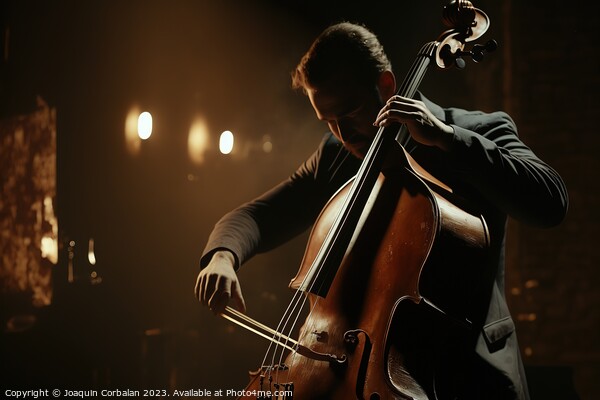 Classical musician playing a double bass at an evening concert.  Picture Board by Joaquin Corbalan