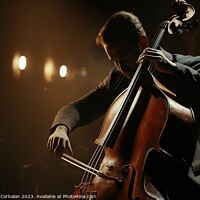 Buy canvas prints of Classical musician playing a double bass at an evening concert.  by Joaquin Corbalan